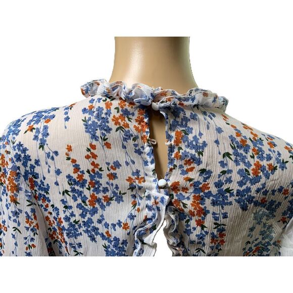 Xicks Floral V-Neck Ruffled Long Sleeve Mini Dress Missing Button Size Large - Picture 8 of 16
